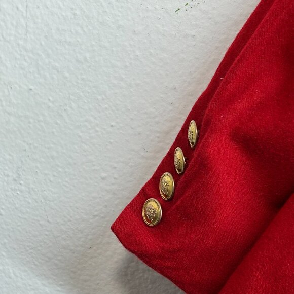 Vintage Lauren Ralph Lauren METAL CREST Logo Wool Blazer Womens 12 red jacket - Picture 12 of 13